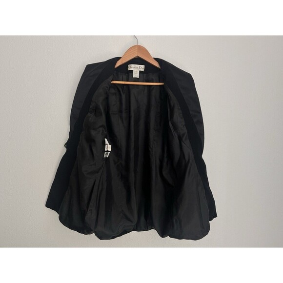 Vintage 1980's Christian Dior Black Wool Single Button Down Blazer Jacket Size 4 - Picture 8 of 10